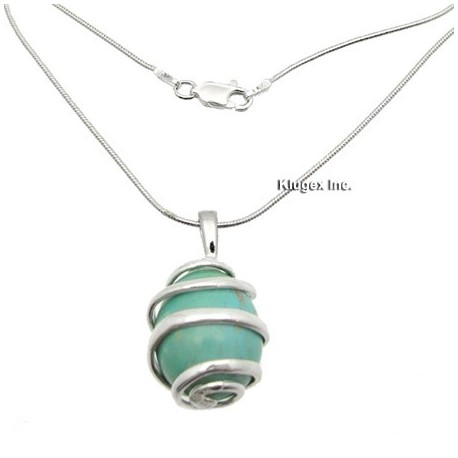 Sterling Silver Turquoise Pendant W Snake Chain