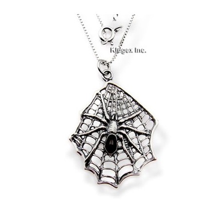Sterling Silver Spider on Web Pendant With Chain