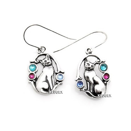 Sterling Silver Cat Earrings With Crystal