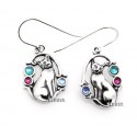 Sterling Silver Cat Earrings With Crystal