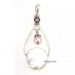Sterling Silver Pendant with Pearl Garnet and MOP