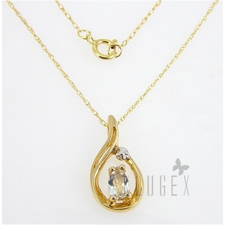10K Gold Aquamarine Pendant With Necklace