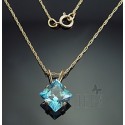 10K Gold Blue Topaz Pendant With Chain