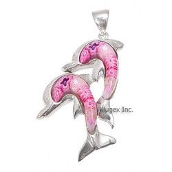 Sterling Silver Murano Glass Double Dolphin Pendant