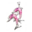 Sterling Silver Murano Glass Double Dolphin Pendant