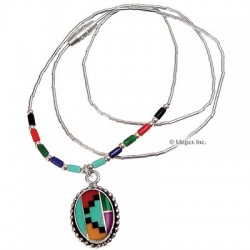 Liquid Sterling Silver Necklace W/ Inlay Pendant