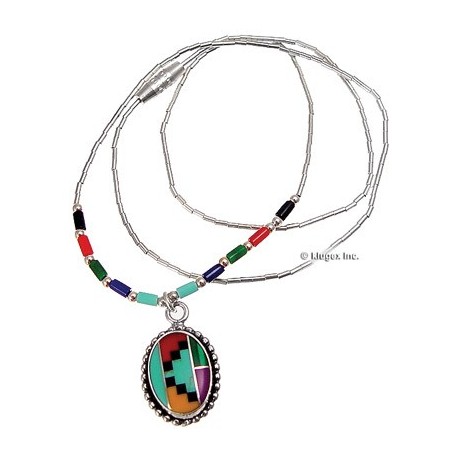 Liquid Sterling Silver Necklace W/ Inlay Pendant