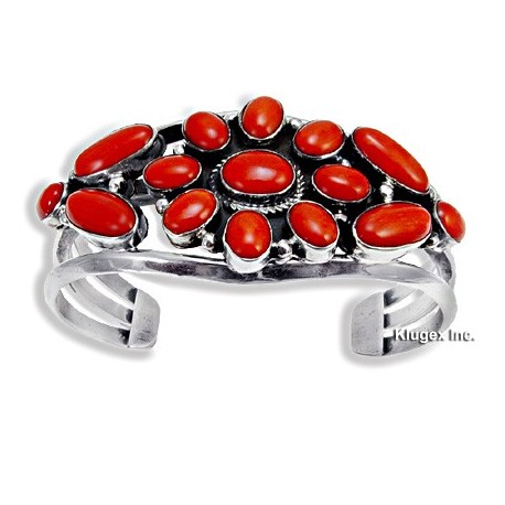 Sterling Silver Cuff Bracelet with Coral