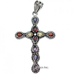 Sterling Silver Cross Pendant with Gemstones