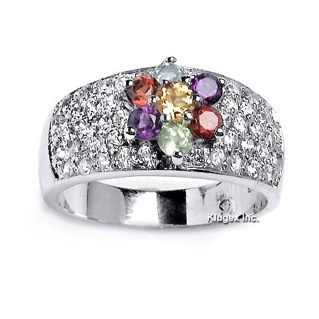 Sterling Silver Ring With Gemstone & CZ Size 7