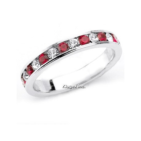 Sterling Silver Red & White CZ Band Ring Size 5