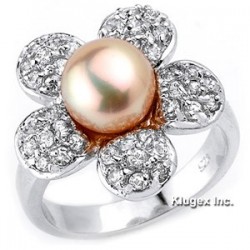 Sterling Silver Flower Ring With Pearl 