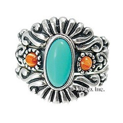 Southwest Sterling Turquoise & Coral Ring Set Size 9