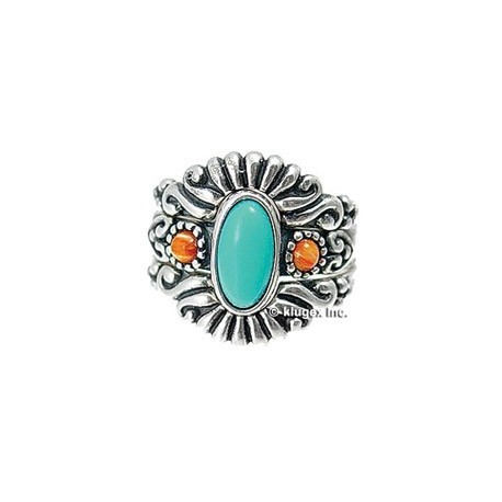 Southwest Sterling, Turquoise & Coral Ring Set Size 6