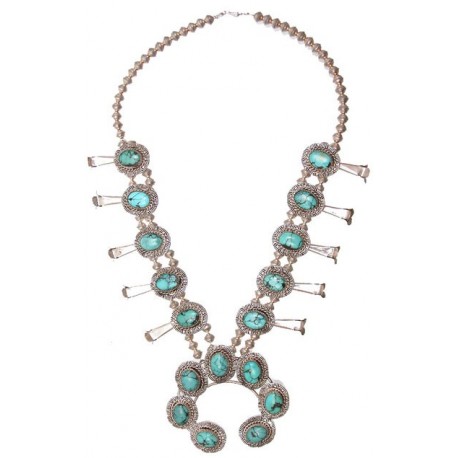 Silver Turquoise Squash Blossom Necklace
