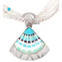 CP Signature Sterling, Pearl Fan Inlay Pendant Necklace