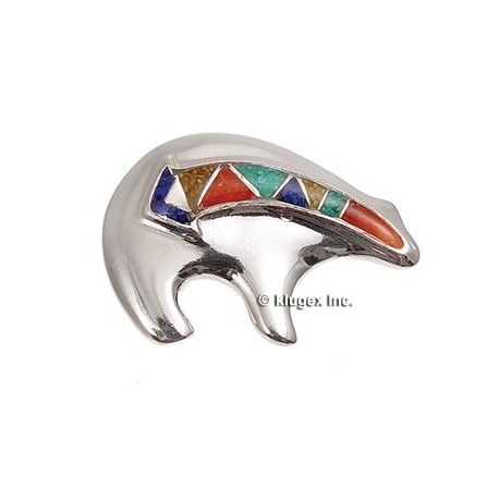 Sterling Silver Mosaic Inlay Spirit Bear Pin