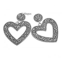 Sterling Silver Diamond Cut Heart Earrings