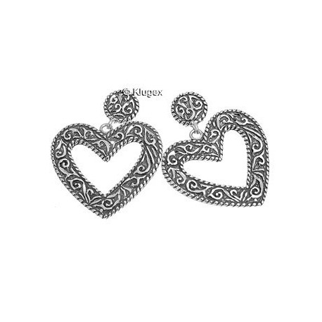 Sterling Silver Diamond Cut Heart Earrings