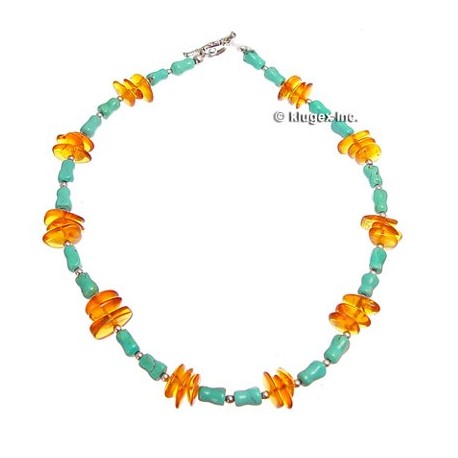 Sterling Silver Turquoise & Amber Necklace