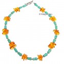 Sterling Silver Turquoise & Amber Necklace