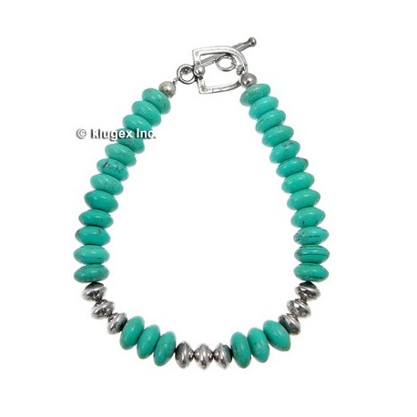 Southwestern Turquoise & Silver Beads Bracelet