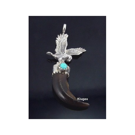 Native American Sterling Silver Coyote Claw Eagle Pendant with Turquoise