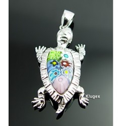 Murano Millefiori Sterling Silver Turtle Pendant