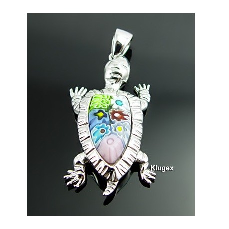 Murano Millefiori Sterling Silver Turtle Pendant