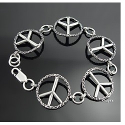 Sterling Silver Peace Sign Link Bracelet 7 Inch