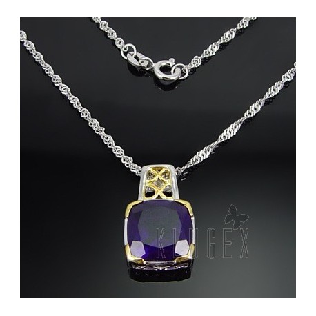 Sterling Silver Necklace with Genuine Amethyst