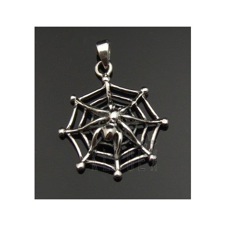 Sterling Silver Spider on the Net Pendant