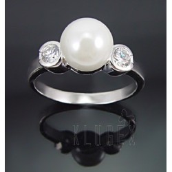 Sterling Silver Ring w Pearl & CZ Size 7