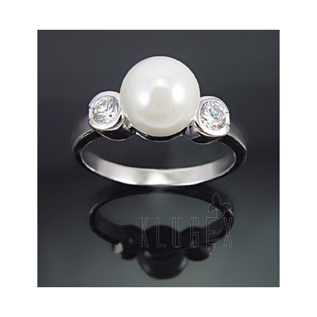 Sterling Silver Ring w Pearl & CZ Size 7