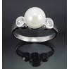 Sterling Silver Ring w Pearl & CZ Size 8