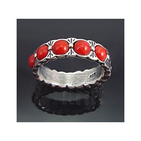 Southwestern Sterling Silver Ring w Coral Size 7