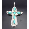 Native American Sterling Cross Pendant w Turquoise