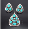 Native American Sterling Silver Earrings & Pendant Set w Turquoise