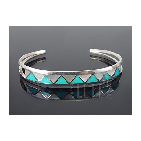 Native American Sterling Silver Cuff w Turquoise & MOP