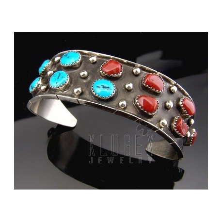 Native American .925 Sterling Cuff w Gemstones