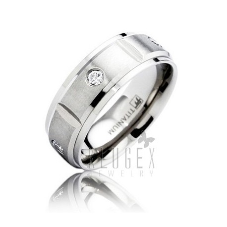 Titanium Wedding Band Ring w CZ Size 8