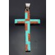 Large Sterling Silver Cross Pendant w Inlay