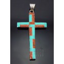 Large Sterling Silver Cross Pendant w Inlay