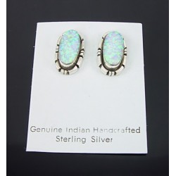 Native American Sterling Silver Earrings w Opal