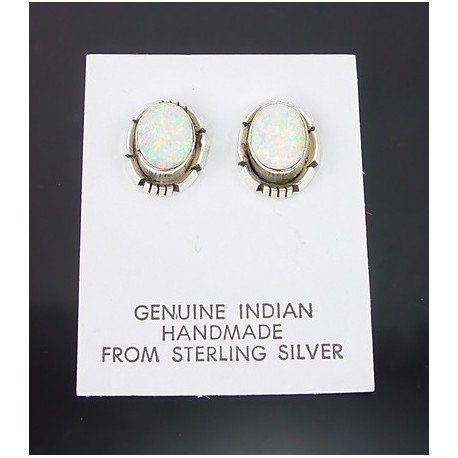 Native American Sterling Silver Earrings w Opal