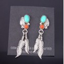 Native American Sterling Silver Earrings w Turquoise & Coral