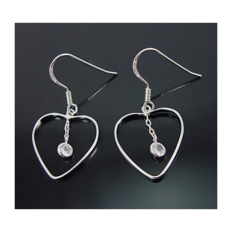 Sterling Silver Heart Earrings w Cubic Zirconia