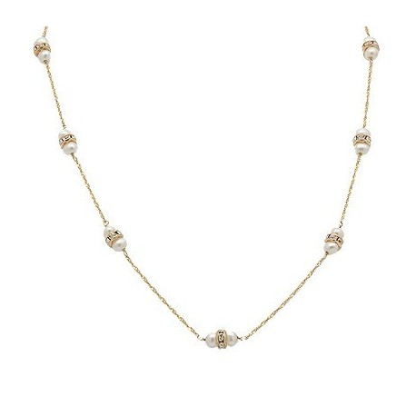 14K Gold Necklace with CZ & Genuine Pearl