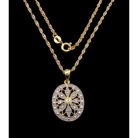 Sterling Silver & 22K Gold Vermeil Necklace w Diamond