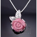 Sterling Silver Rhodonite Rose Pendant w Chain